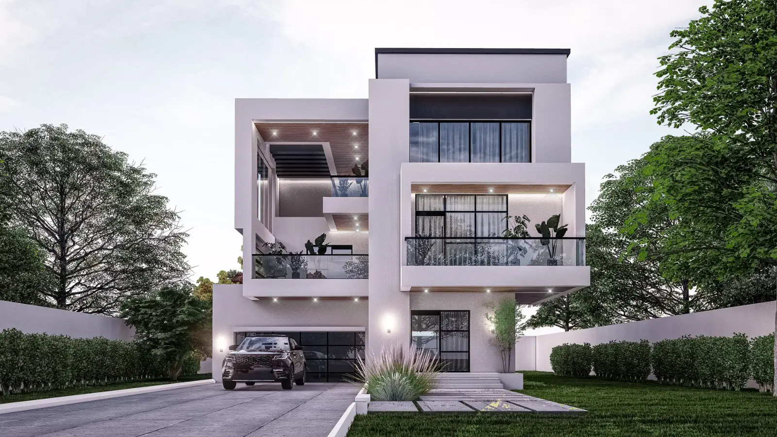 Three Story Modern home - Front View Rendering